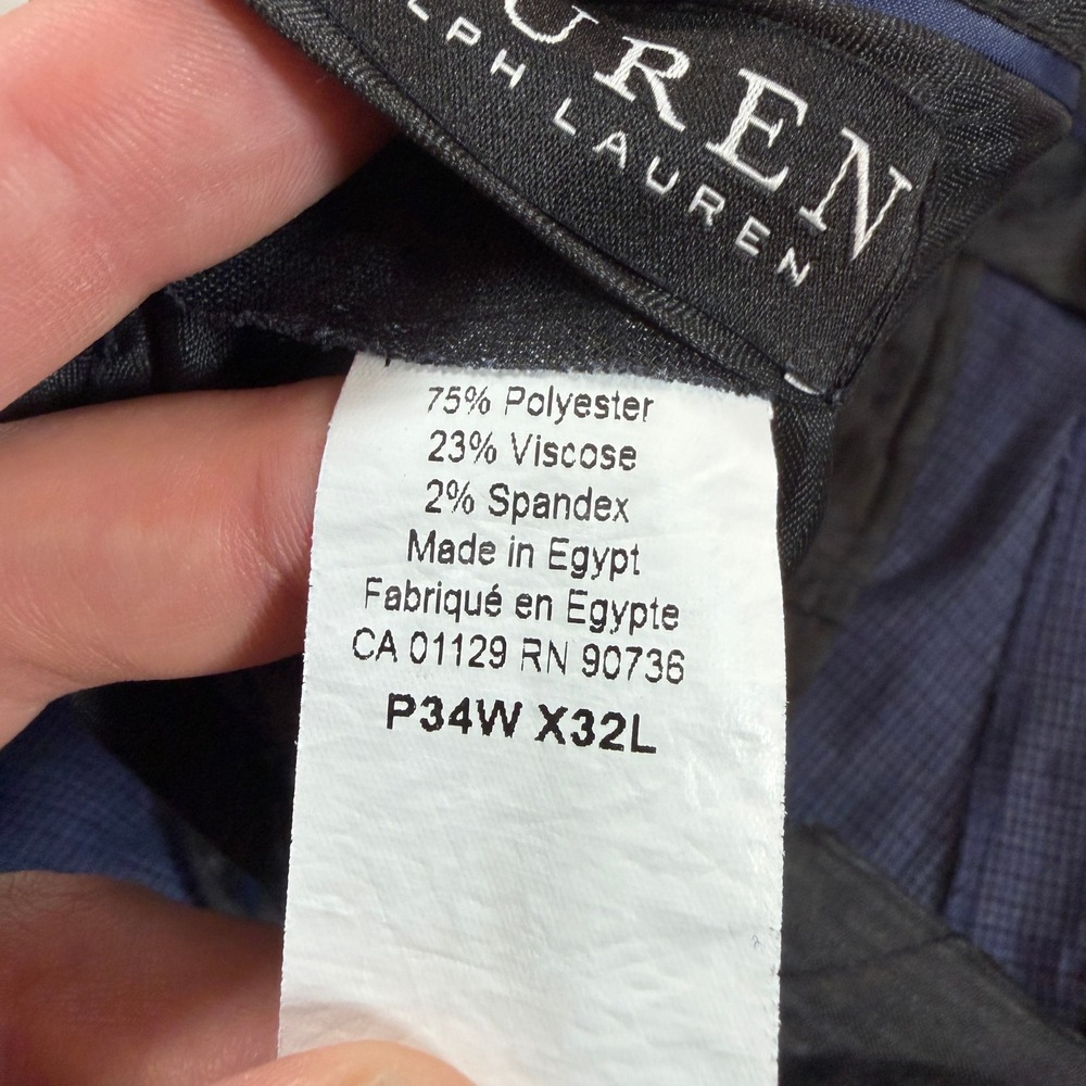 Lauren Ralph Lauren Mens 34x32 Blue Check Dress Pants Stretch Trousers Casual - Picture 7 of 13